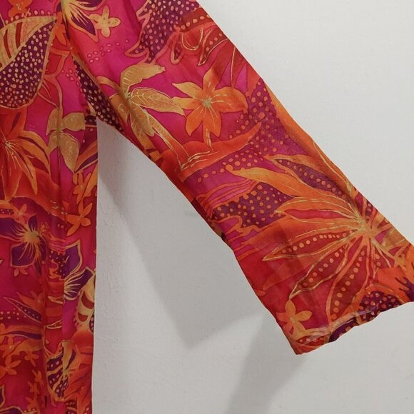 Ballinger Gold Size L Blouse Red Floral Button Down Collared Silk Blend Blouse - Picture 4 of 7